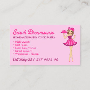 Carte De Visite Dessert Cartoon Cuisine Boulangerie Dame Rose Viol