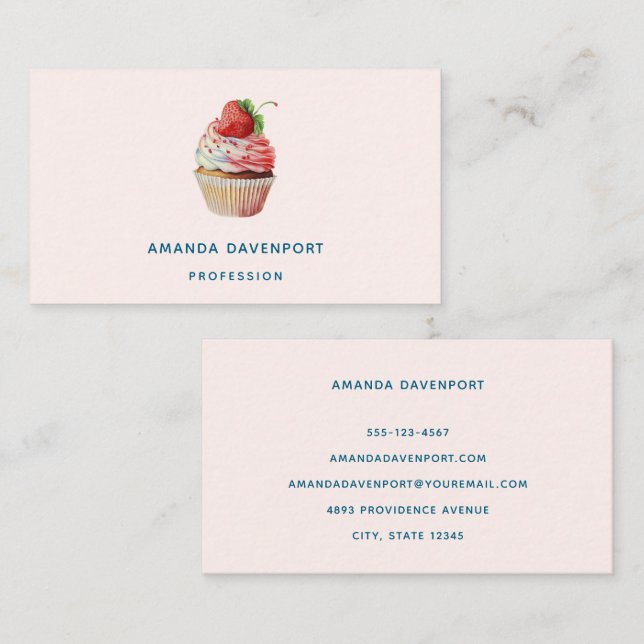Carte De Visite Dessert sucré à la fraise Cupcake (Devant / Derrière)