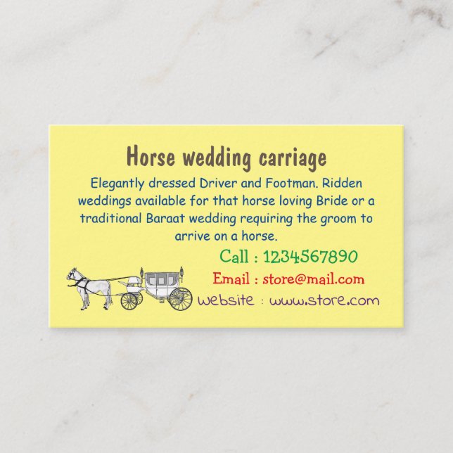 Carte De Visite dessin animé mariage cheval & calèche (Devant)