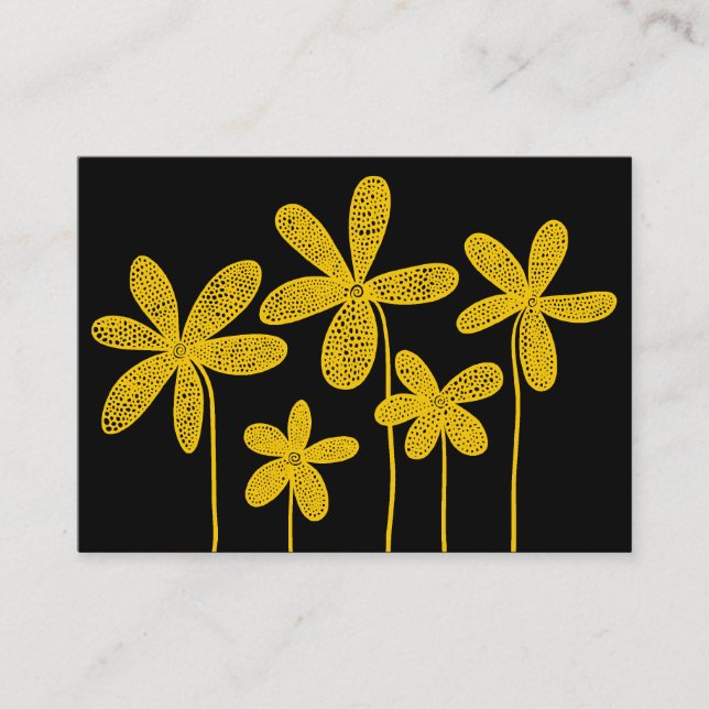 Carte De Visite Dessin de fleurs simples - Ambre sur noir (Devant)