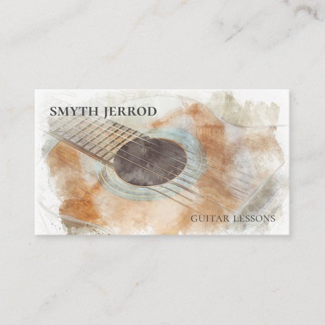 Carte De Visite Dessin de guitare acoustique Aquarelle (Devant)