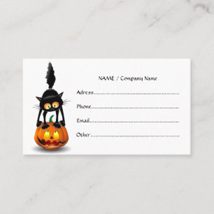 Carte De Visite Dessin d'Halloween au chat effrayé sur Citrouille
