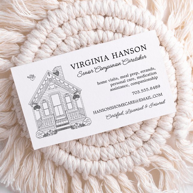 Carte De Visite Dessin d'une maison tournée Services aux aidants n (Classy Cute Home Caregiver Business Card)