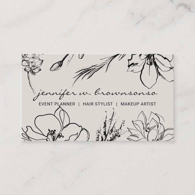 Carte De Visite Dessin Fleur Papier Beige Signature botanique (Devant)
