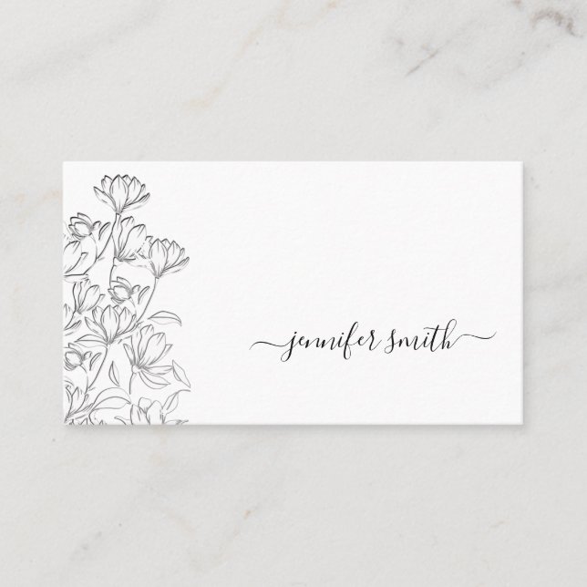 Carte De Visite Dessin floral simple en noir et blanc (Devant)