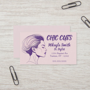 Carte De Visite Dessin minimaliste rose et violet de la tête de la