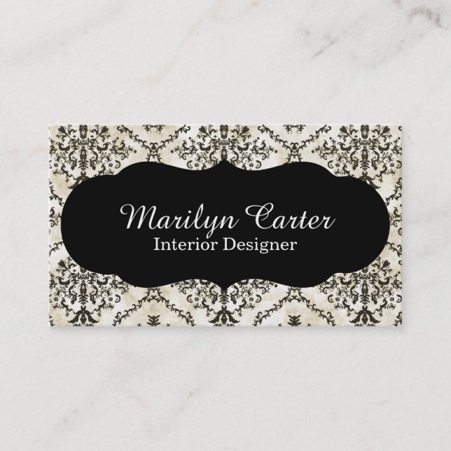 Carte De Visite Dessinateur d'intérieurs élégant de damassé noire (Devant)