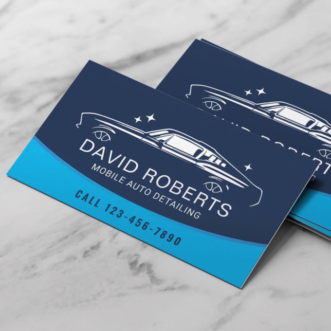 Carte De Visite Détail auto mobile Sparkling Car Wash Blue (Créateur téléchargé)