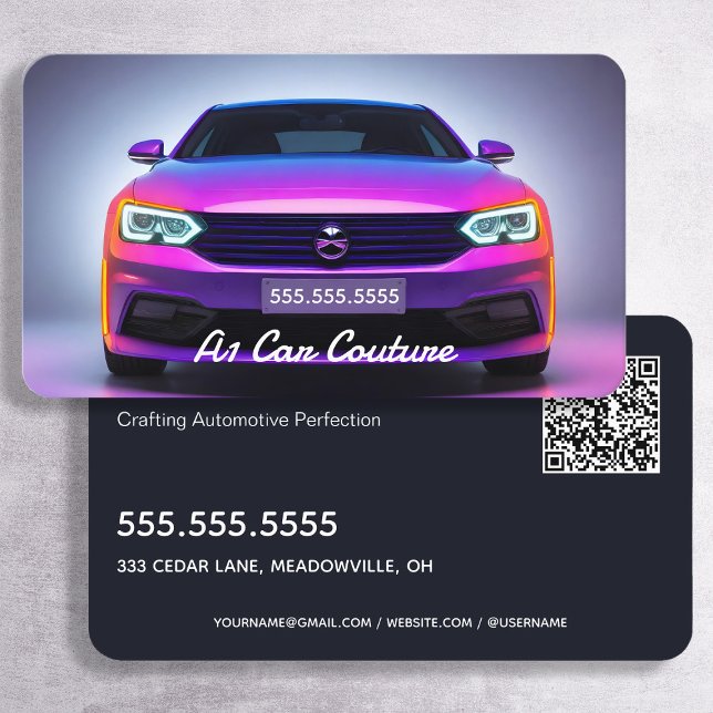 Carte De Visite Détaillant automatique 🔝 QR personnalisé (Auto Detailer Custom QR Business Cards)