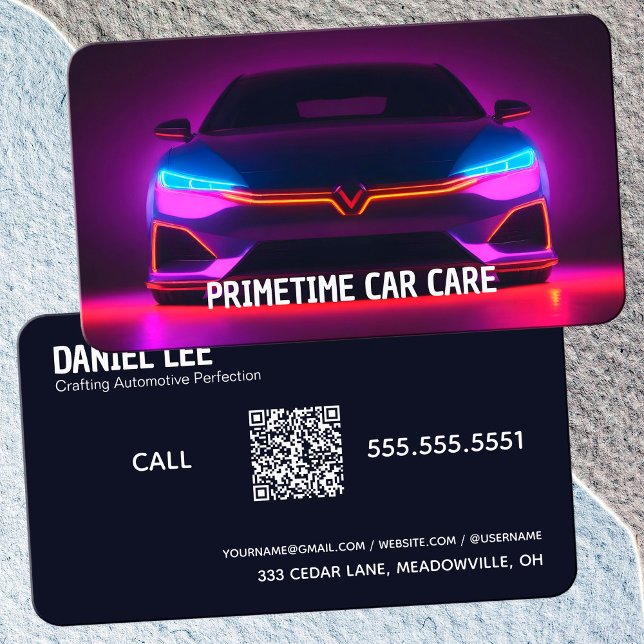 Carte De Visite Détailleur automatique 🚨 QR Neon (QR Auto Detailer Neon Business Cards)