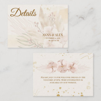 Carte De Visite Détails de mariage bohème floral rose et or rustiq