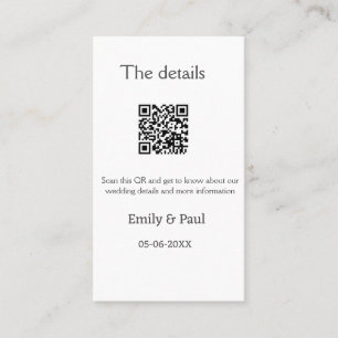 Carte De Visite Détails mariage Web scan QR ajouter nom couple