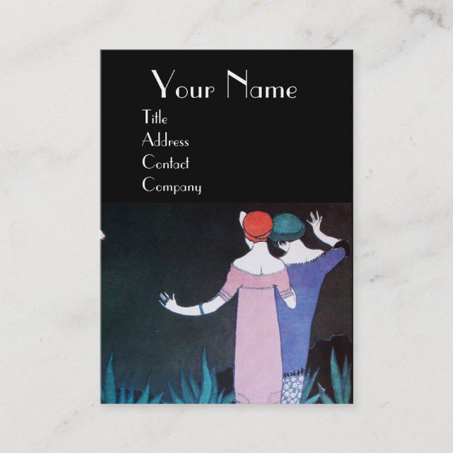 Carte De Visite DEUX FEMMES DANS LA NUIT Beauté Mode Monogramme (Devant)