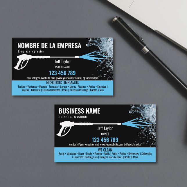 Carte De Visite Deux langues Lave-pression Lave-linge (pressure washing business cards in spanish and english language)