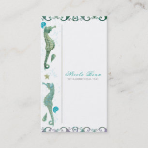 Carte De Visite Deux Seahorses Aquarelle Plage Élégant Chic