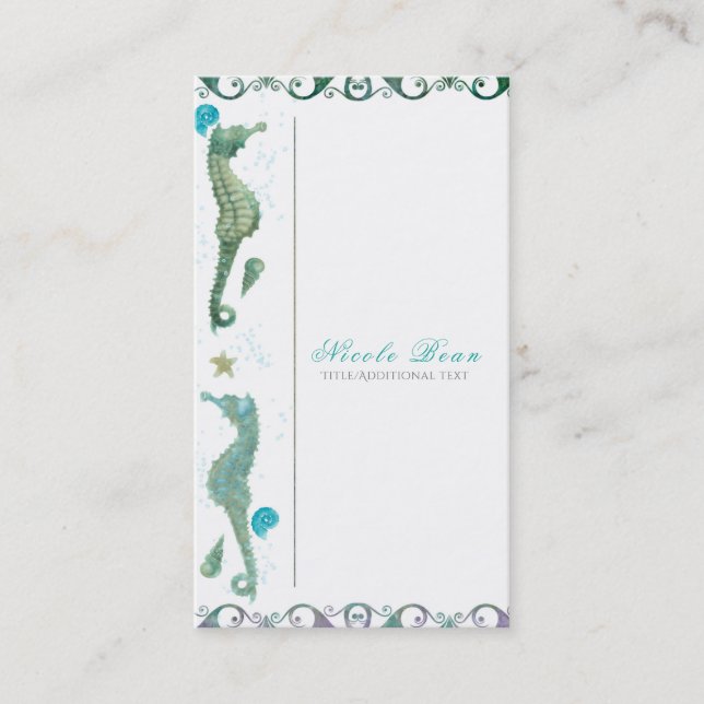 Carte De Visite Deux Seahorses Aquarelle Plage Élégant Chic (Devant)