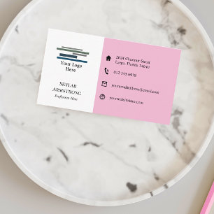 Carte De Visite Deux tons rose blanc vos icônes de logo unilatéral