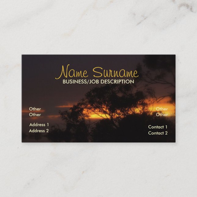 Carte de visite d'humeur du coucher de soleil d'hi (Devant)