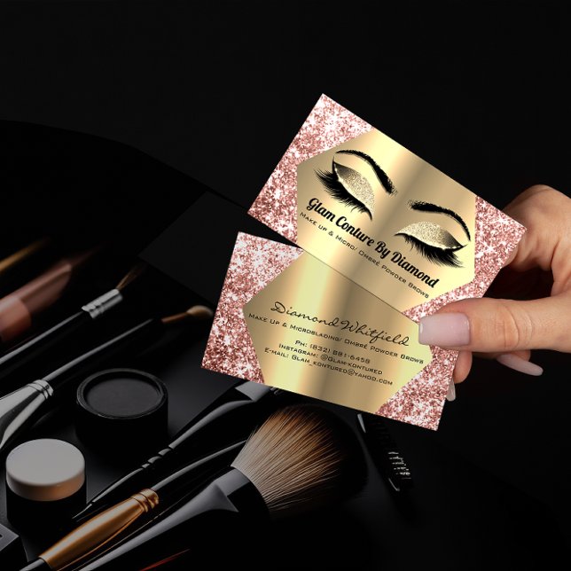 Carte De Visite Diamant Rose Gold Parties scintillant maquillage A (Diamond Rose Gold Glitter Makeup Artist Lashes Business Card)