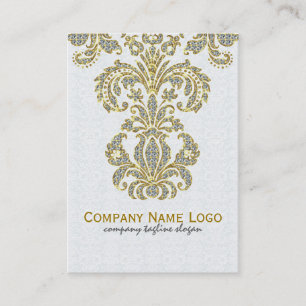 Carte De Visite Diamants Blanc & Or Motif Floral Damas