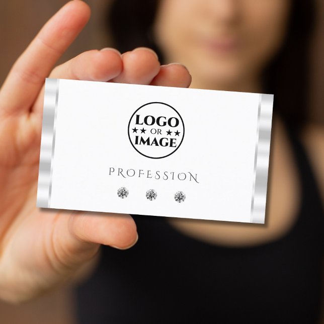 Carte De Visite Diamants brillants blancs argentés avec logo (Créateur téléchargé)