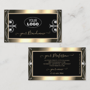 Carte De Visite Diamants brillants d'or noir luxueux avec logo