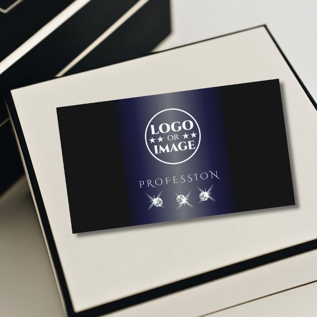 Carte De Visite Diamants brillants noir brillant bleu avec logo (Créateur téléchargé)