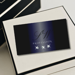 Carte De Visite Diamants brillants noirs brillants bleus Initiales
