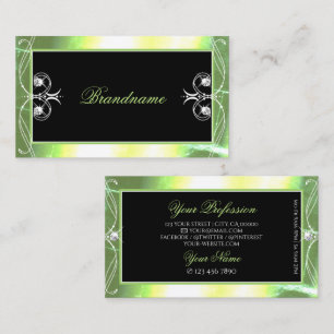 Carte De Visite Diamants brillants noirs brillants verts ornementa
