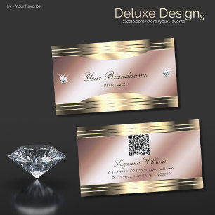 Carte De Visite Diamants brillants or Rose luxueux avec code QR