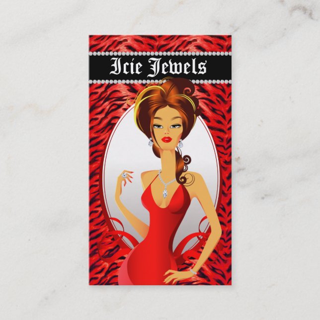 Carte De Visite Diamants de bijoux Coeur de zèbre rouge (Devant)