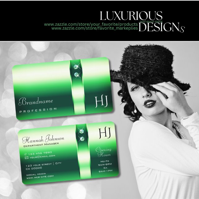 Carte De Visite Diamants de dégradé vert émeraude brillant Monogra (Créateur téléchargé)