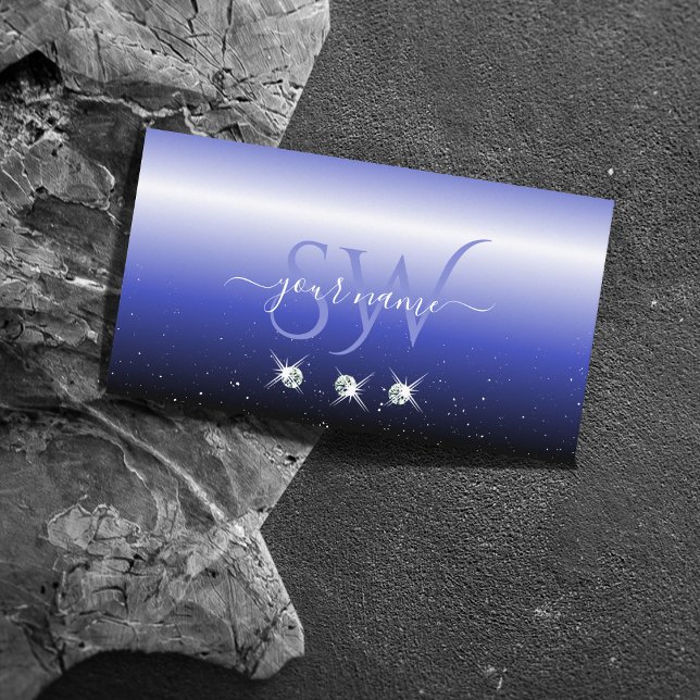 Carte De Visite Diamants d'étincelle bleu moderne Ombre noir Initi (Créateur téléchargé)