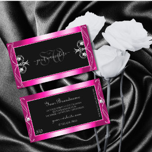Carte De Visite Diamants d'étincelles noirs et roses ornements Mon