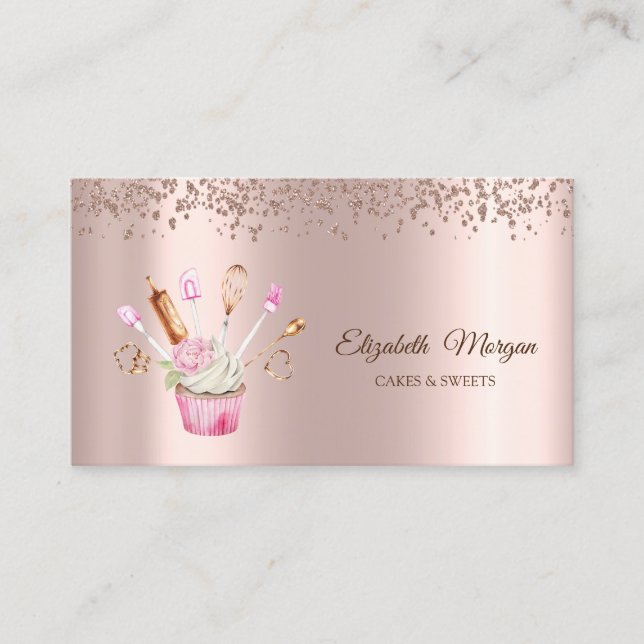 Carte De Visite Diamants d'or rose, Outils de boulangerie Cupcake  (Devant)