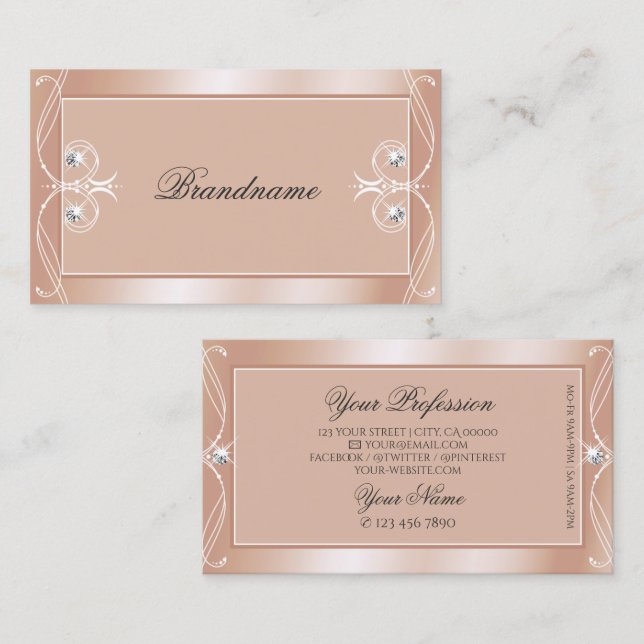 Carte De Visite Diamants d'ornement de luxe Rose or étincelant (Devant / Derrière)