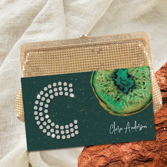 Carte De Visite Diamants Emerald Agate Lettre C initiale Monogramm (Front)