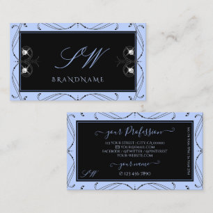 Carte De Visite Diamants étincelants bleu-noir ornementaux Initial