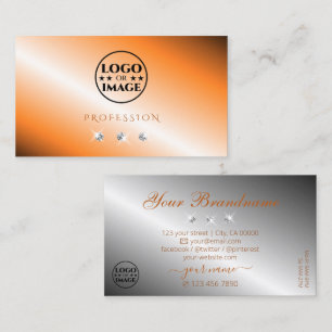 Carte De Visite Diamants étincelants d'argent orange avec logo