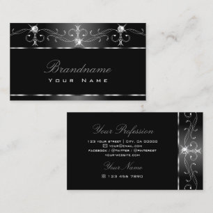 Carte De Visite Diamants étincelants en argent noir Ornat