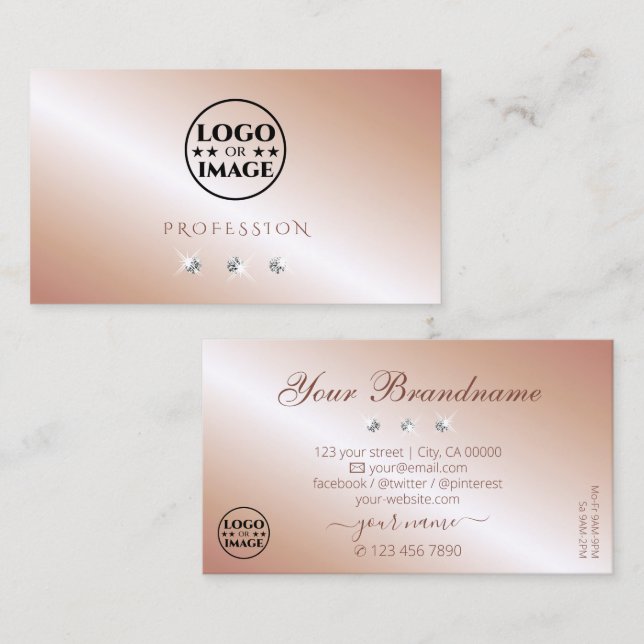 Carte De Visite Diamants étincelants en or Rose avec logo (Devant / Derrière)