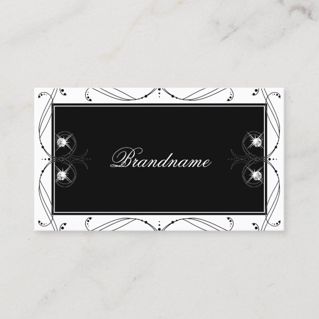Carte De Visite Diamants étincelants noirs et blancs Élégants Orna (Devant)