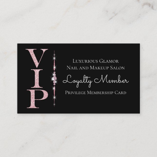 Carte De Visite Diamants glamour noir Parties scintillant rose VIP (Devant)