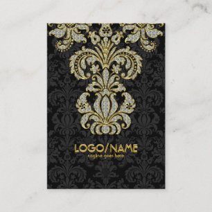 Carte De Visite Diamants Noir & Or Motif Floral Damas