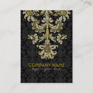 Carte De Visite Diamants Noir & Or Motif Floral Damas 2