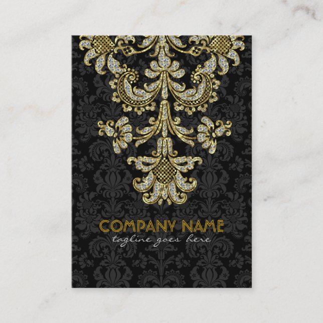 Carte De Visite Diamants Noir & Or Motif Floral Damas 2 (Devant)