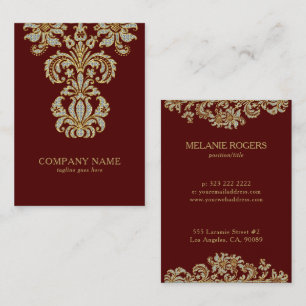 Carte De Visite Diamants & Or Floral Swirl Sur Rouge foncé