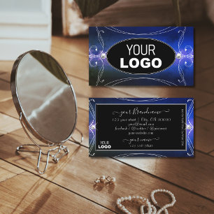 Carte De Visite Diamants ornés bleu noir vert orné avec logo