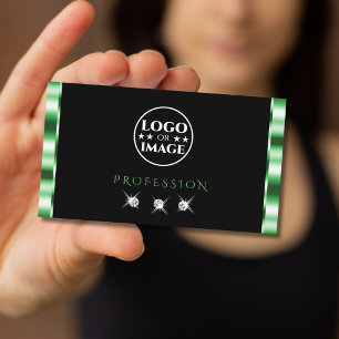 Carte De Visite Diamants verts et noirs modernes Ajouter un logo