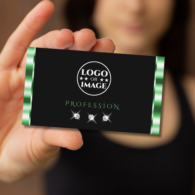 Carte De Visite Diamants verts et noirs modernes Ajouter un logo (Créateur téléchargé)